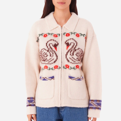 OBEY W - SWANS ZIP SWEATER - Unbleached Multi