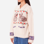 OBEY W - SWANS ZIP SWEATER - Unbleached Multi