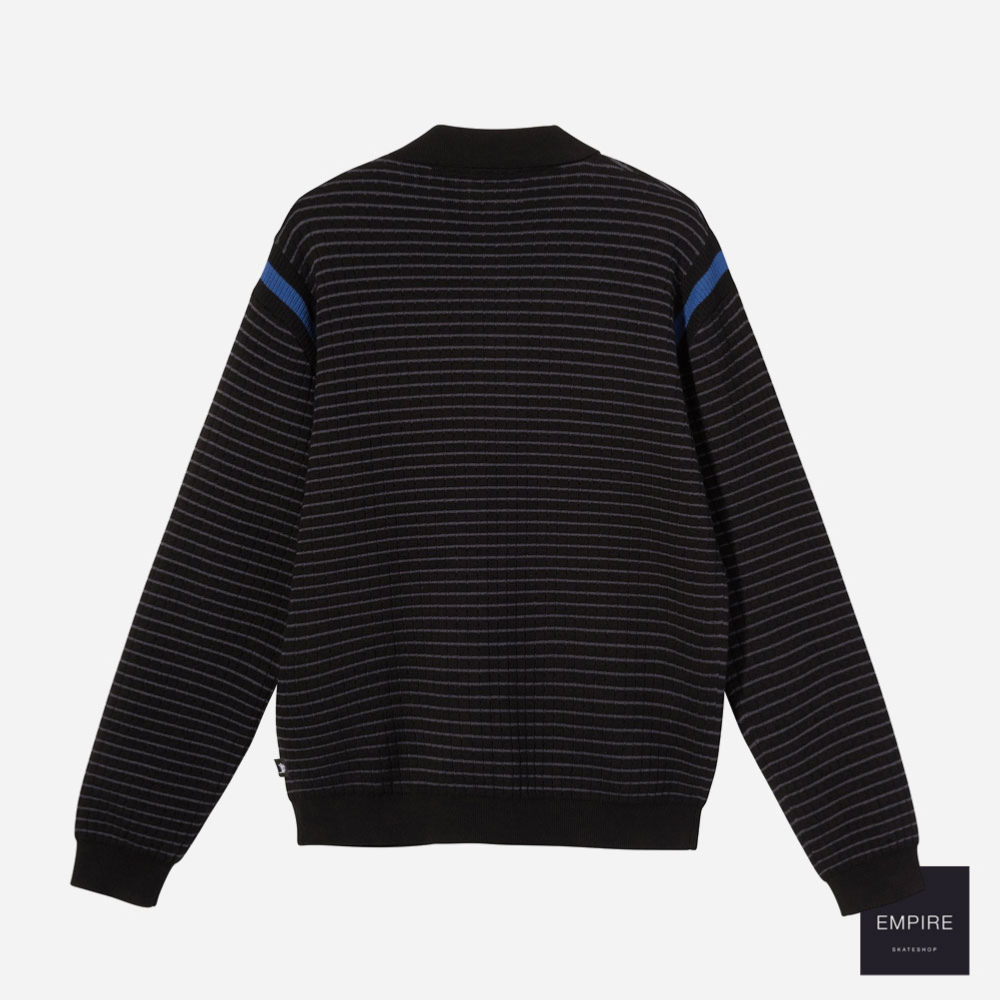 STUSSY WAFFLE KNIT LS ZIP POLO BLACK