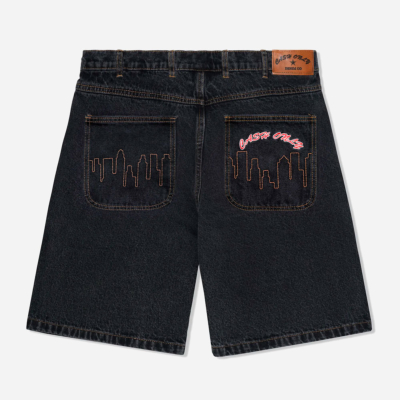 CASH ONLY - LOGO DENIM SHORTS - Washed Black