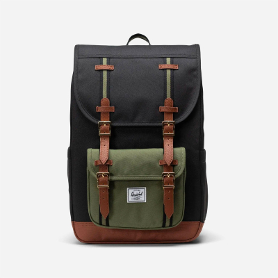 HERSCHEL - NEW LITTLE AMERICA MID-VOLUME - Black Four Leaf Clover Saddle Brown