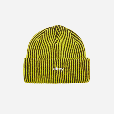 OBEY- BOWERY II TONE RIB BEANIE - Flourescent Green Multi