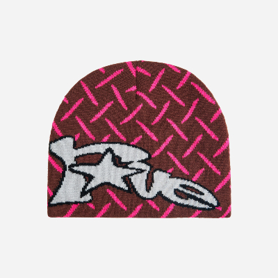 RAVE SKATEBOARDS - NEEDY BEANIE - Brown / Hot Pink / Grey