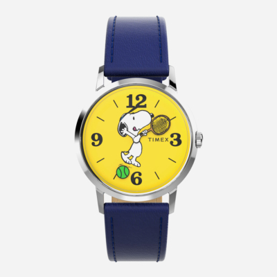 TIMEX - MARLIN® HAND-WOUND X SNOOPY TENNIS 34MM LEATHER STRAP WATCH - Blue Stainless Steel